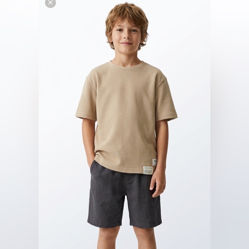 Zara Boys Beige Short Sleeve Crewneck T-Shirt Size Large Cotton